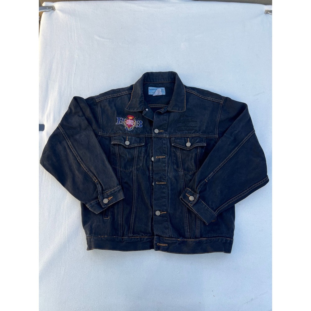 House of Blues Sunset Strip Denim Jacket Mens Black Embroidered‎ Size L